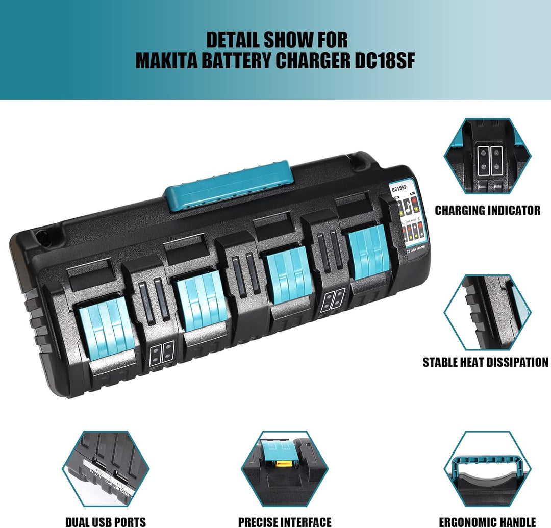 18V 4 Port Ladegerät DC18SF für Makita 14,4V-18V Lithium Batterien BL1850 BL1815N BL1830 BL1840 BL18