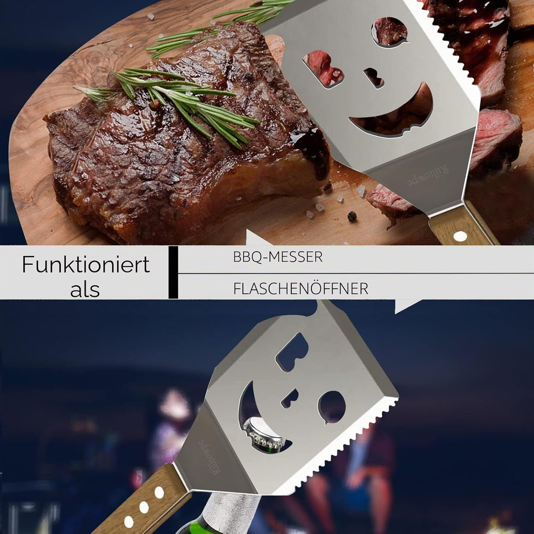 Grillzubehör,Grillspatel, HolzgriffGrillspatel, Grillspatel zum Grillen im Freien, Geschenk für Männ