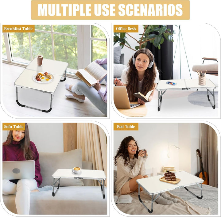 Folding Small Table-White, Klappbarer Esstisch, Multifunktionaler Klappbarer Lap Desk für Bett, Leic