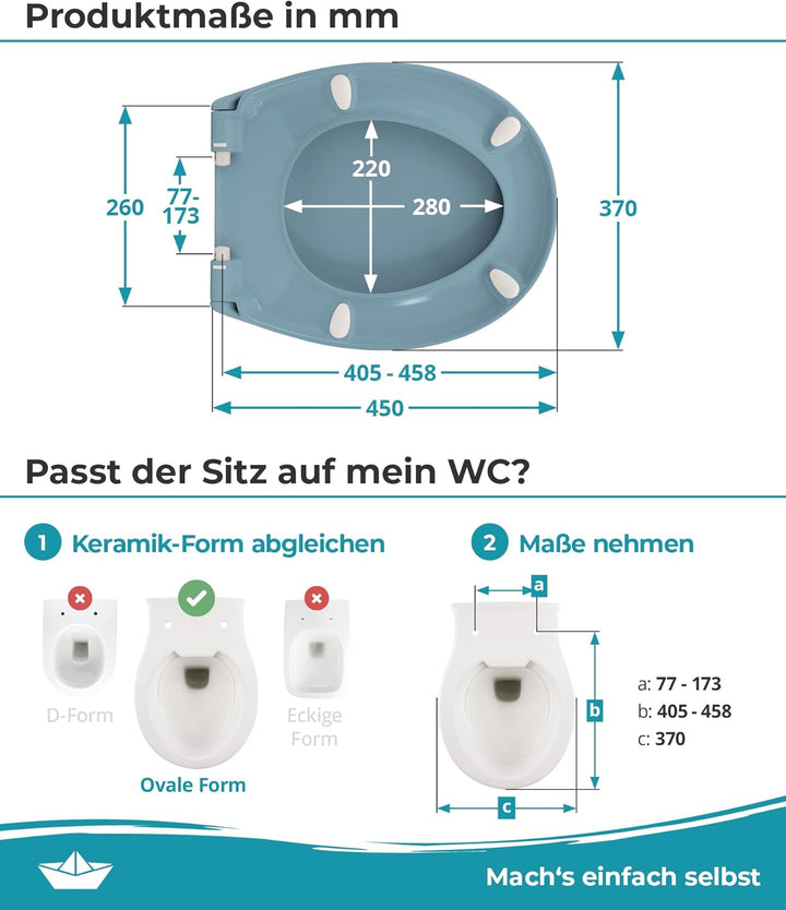 Calmwaters® Premium WC Sitz einfache Montage, Toilettendeckel bis 250 kg, Made in EU, antibakteriell