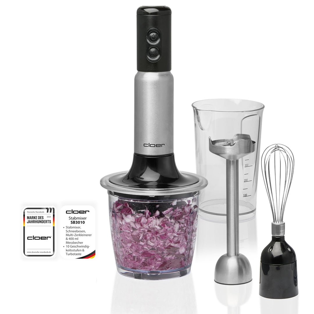 Cloer SB3010 Stabmixer 4-in-1 Pürierstab Zerkleinerer Schneebesen