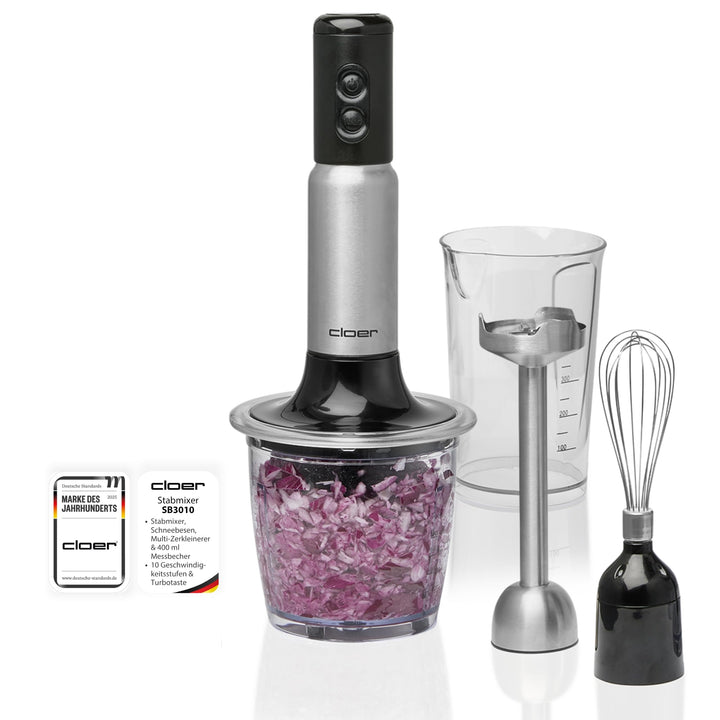 Cloer SB3010 Stabmixer 4-in-1 Pürierstab Zerkleinerer Schneebesen