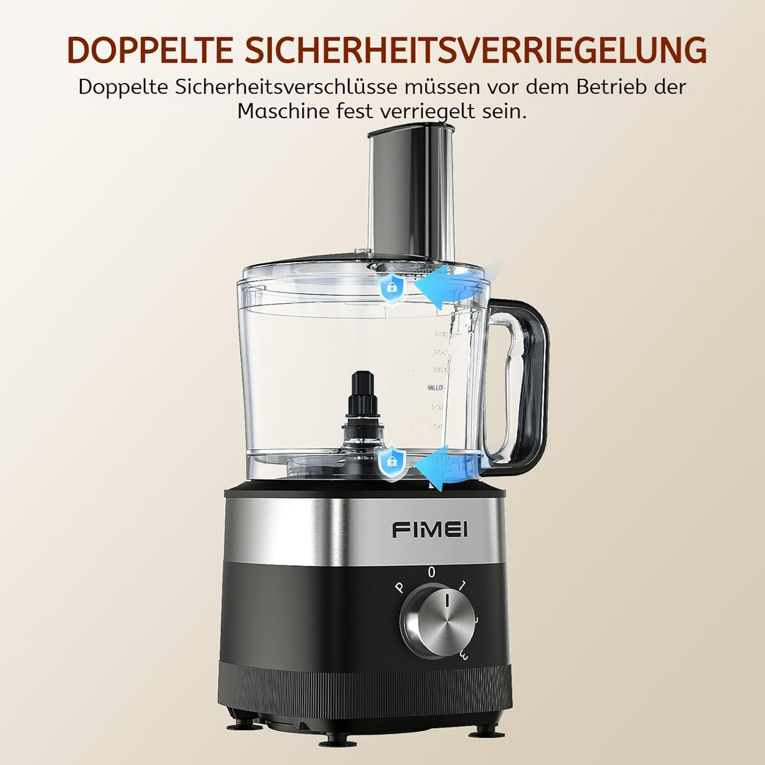 FIMEI Küchenmaschine 800W, 3 Geschwindigkeiten & Pulsfunktion, 1,5L Zerkleinerer, Teigkneter, Raspel