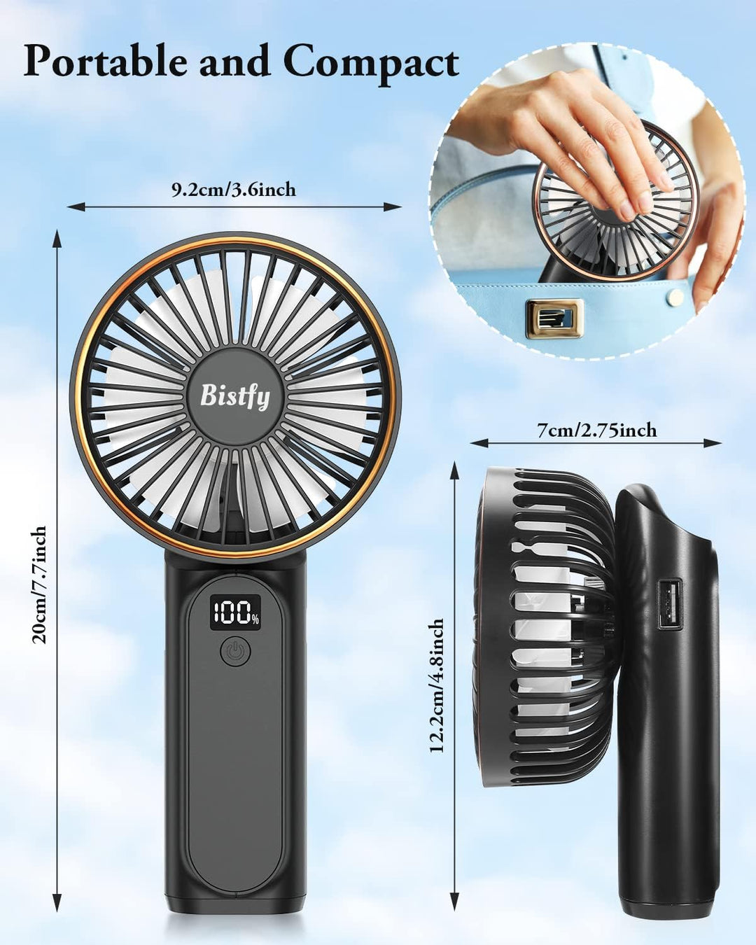 Handventilator Tragbarer, Mini Ventilator 5200mAh Handventilator Akku Aufladbar, Starker Leise 6 Ges