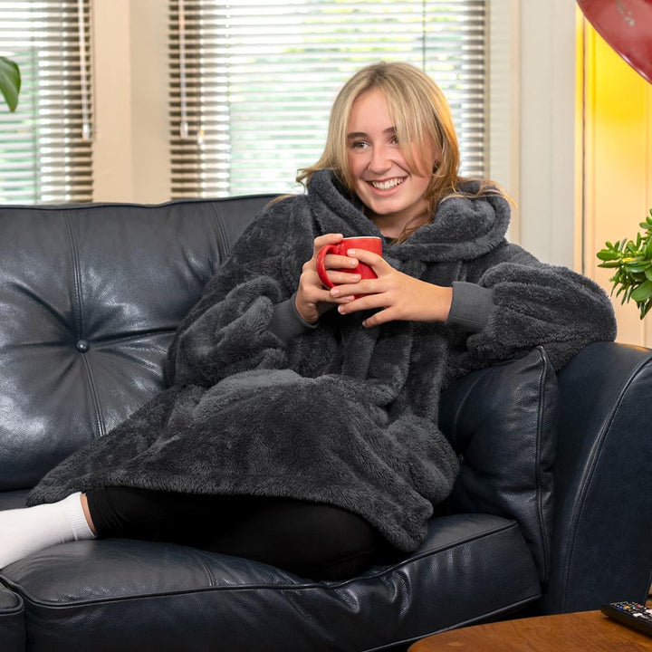 Snug Rug Schiefergrau Tragbare Decke Hoodie – Decke mit Ärmel Sherpa Fleece Erwachsene Pullover Kapu