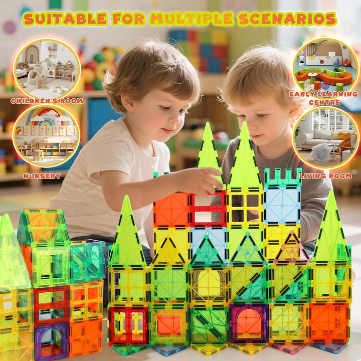 IIRC 100 STK Magnetische Bausteine, Magnetbausteine Kinder, Magnetspiel Set mit 2 Autos, Magnetspiel