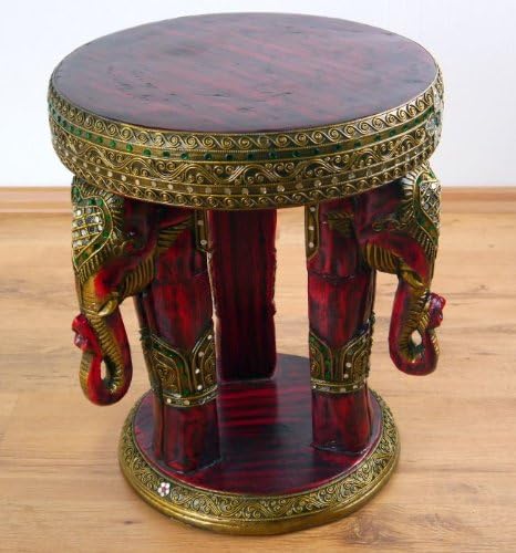 livasia Massivholzhocker Elefantenhocker Beistelltisch (Handarbeit) Glasmosaikverzierung Podest Blum