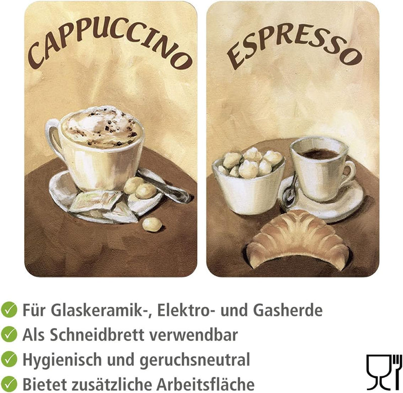 WENKO Herdabdeckplatte Universal Kaffee, 2er Set Herdabdeckung für alle Herdarten, Gehärtetes Glas,