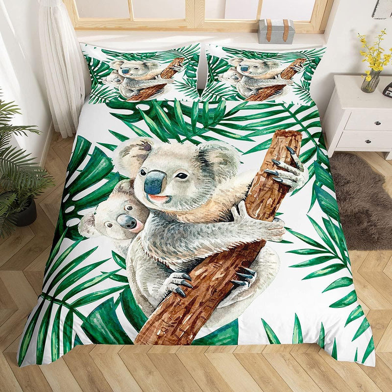 Homewish Koala Bettbezug Palme Bettwäsche Set Karikatur Tierwelt Tier Trösterbezug 135x200 für Kinde