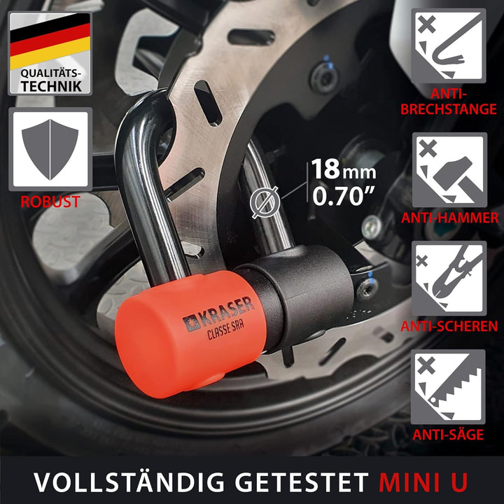 KRASER KR50+120L Motorradkette Diebstahlsicherung + Vorhängeschloss SRA Homologierte Anti-Diebstahl-