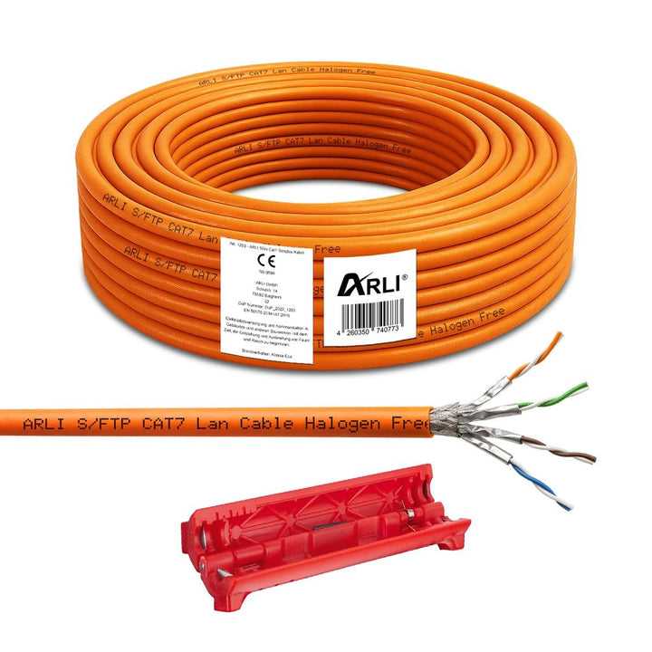 ARLI CAT 7 Verlegekabel 50m Netzwerkkabel inkl. Abisoliermesser CAT.7 LAN Halogenfrei Installationsk