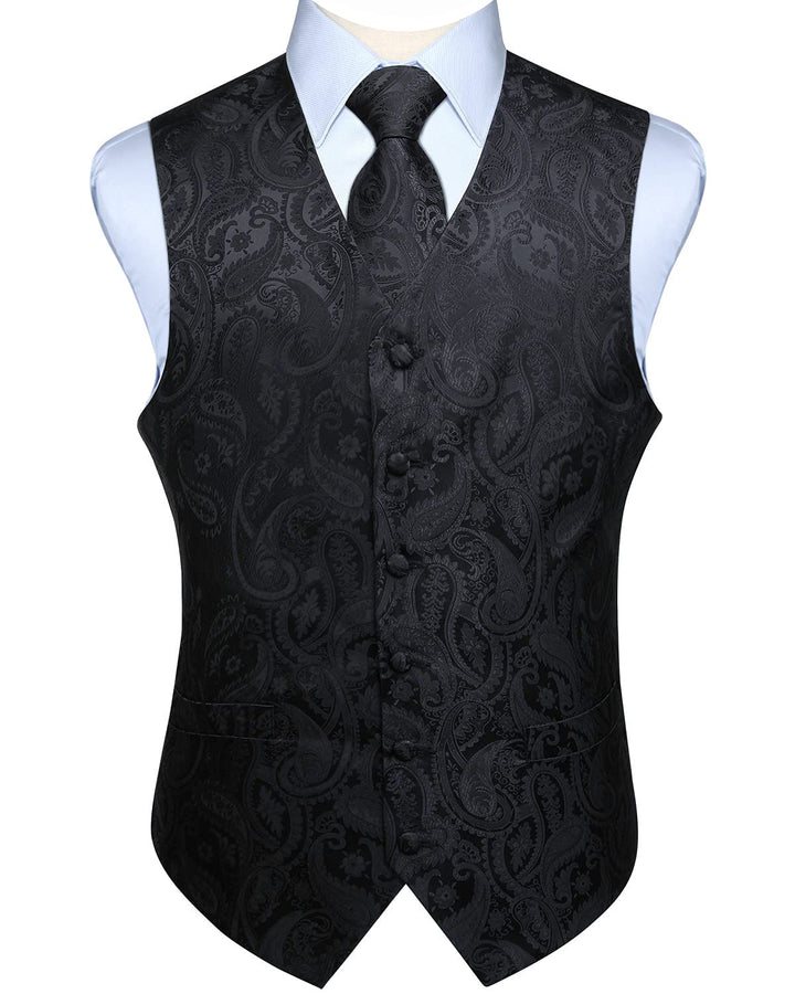 Enlision Herren Paisley Floral Jacquard Weste &amp; Krawatte und Pocket Square Weste Anzug Set M Schwarz