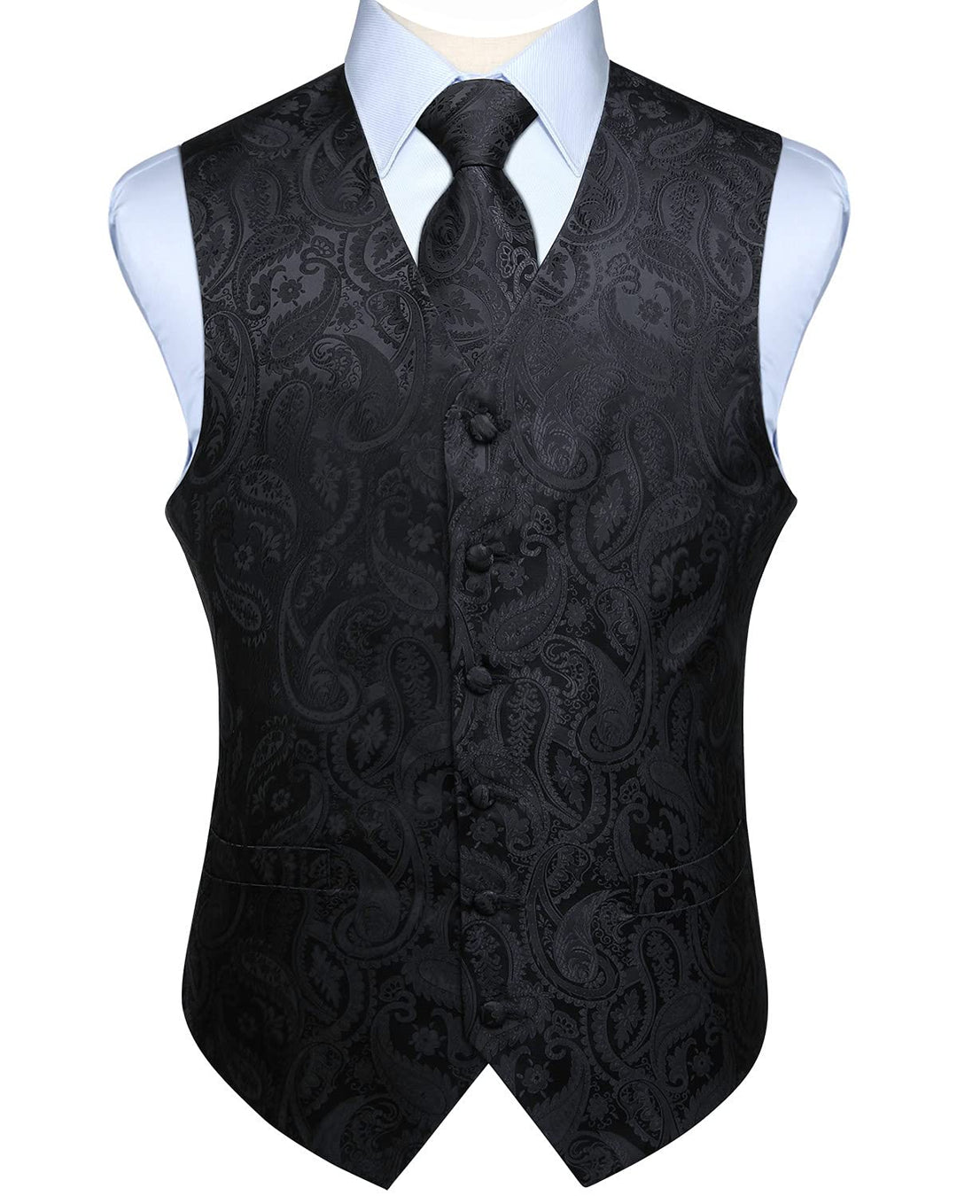 Enlision Herren Paisley Floral Jacquard Weste & Krawatte und Pocket Square Weste Anzug Set 6XL Schwa