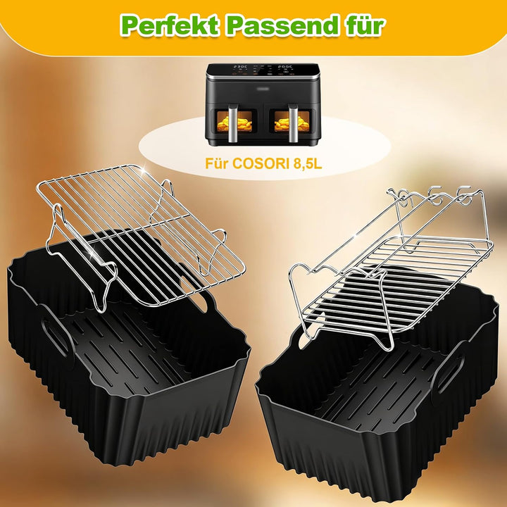 Edelstahl Grillrost Set Airfryer für COSORI 8,5L 2 Kammern, 5 Stück | Heissluftfritteuse Zubehör, Gi