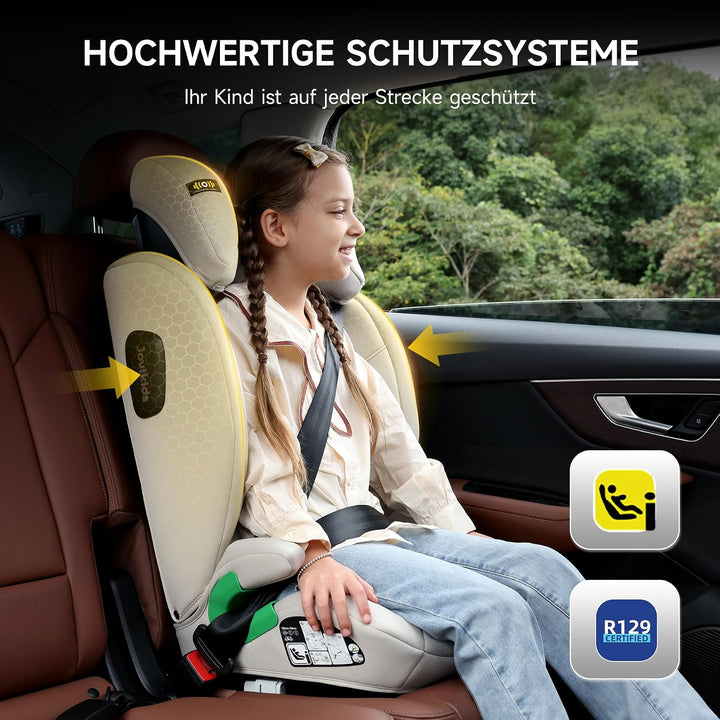 i-Size R129 Kinderautositz für 3,5 bis 12 Jahre (100-150 cm), Mit verstellbarer Rückenlehne, Kopfstü