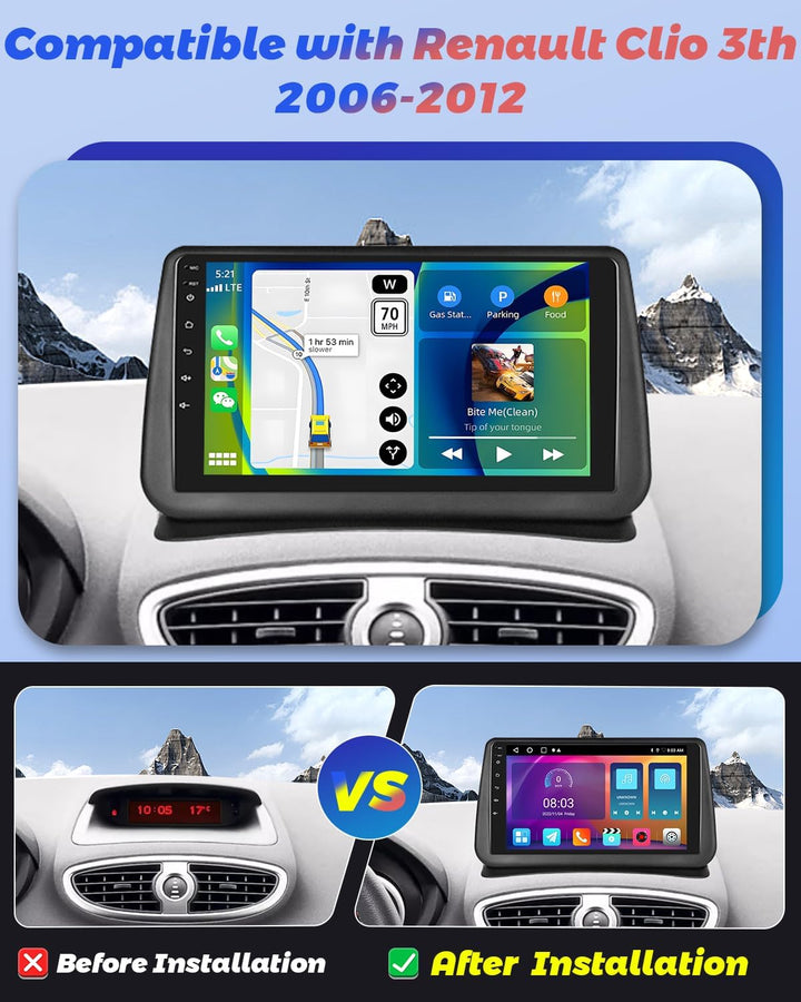 Hikity 2+64GB Android 15 Autoradio für Renault Clio 3th 2006-2012 Radio Wireless Carplay Android Aut