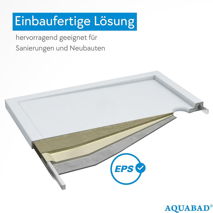 AQUABAD Duschwanne/Duschtasse Villa mit LeakProtect Technologie Smooth White 90x120cm Rechteck 90 x