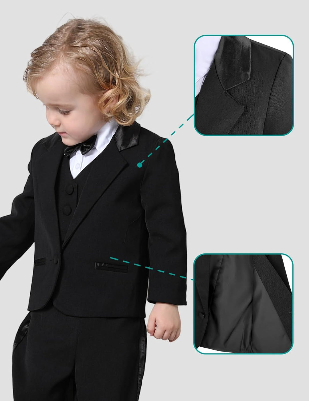 mintgreen Baby Anzug Junge, Taufanzug Smoking Lange Ärmel Hochzeitsanzug Set (Anzugjacke, Weste, Hem