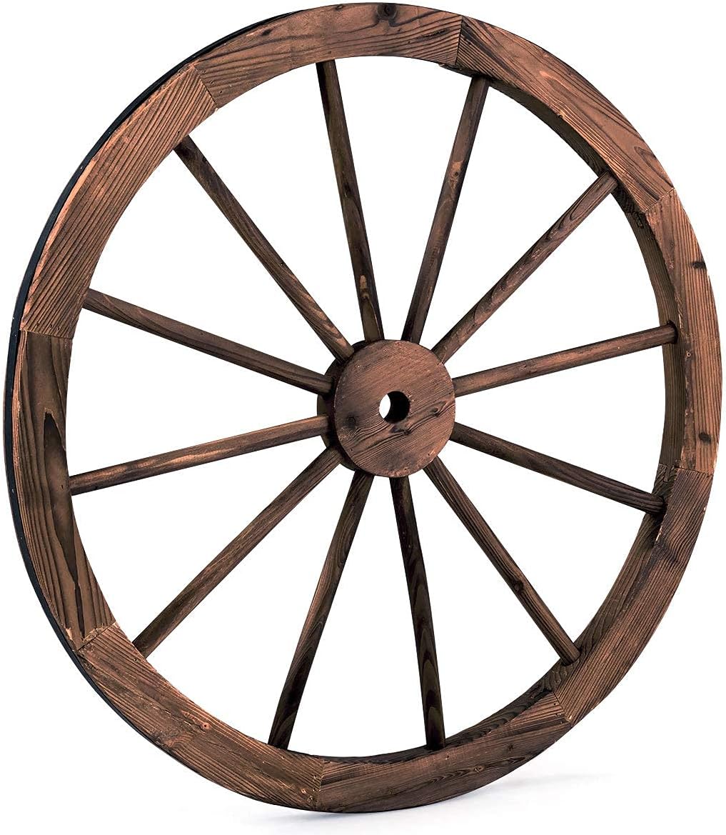 GIANTEX Wagenrad Holzrad 2er Set, Dekorad Holz Wagen Deko Rad Braun, Dekoratives Wagen Rad mit Eisen