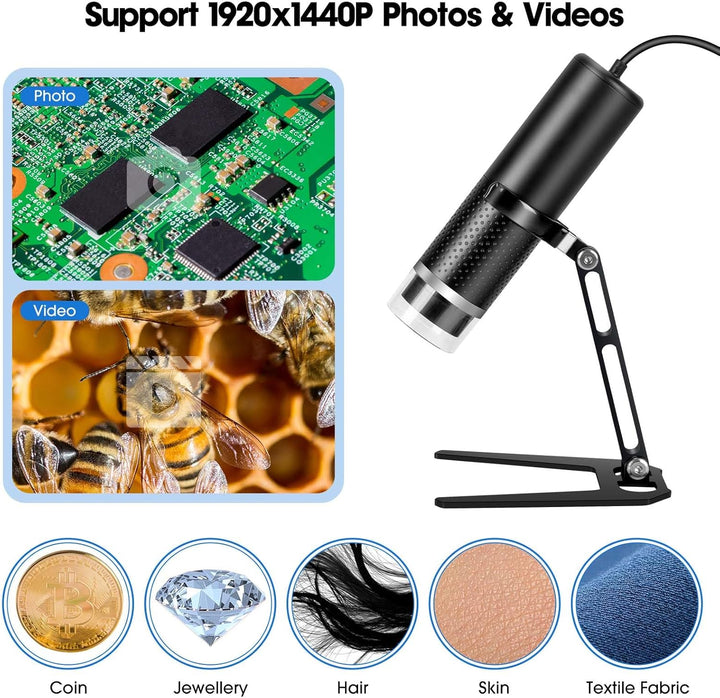 USB Digital Mikroskop Kompatibel mit iOS und Android Geräten, 1920x1440P HD tragbare Mikroskop Kamer