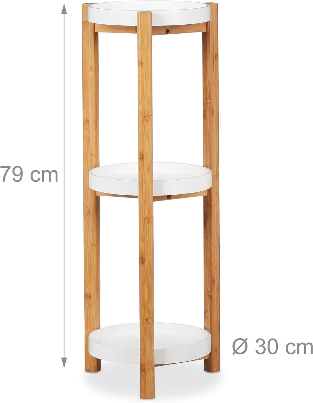 Relaxdays Blumenregal, 3 Etagen, Bambus & MDF, rund, moderner Pflanzenständer für innen, HxD: 79 x 3