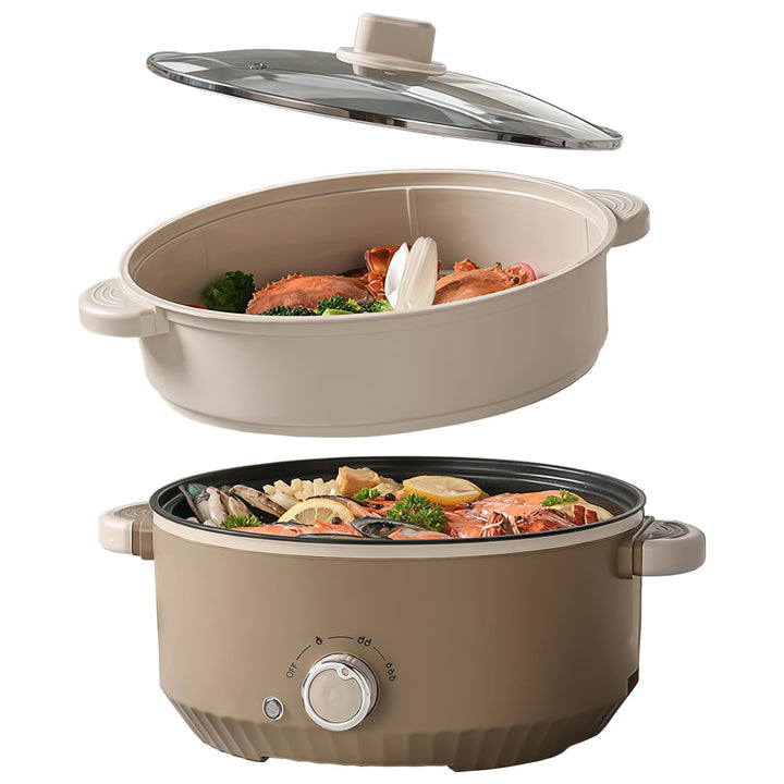 Hot Pot Elektrisch mit Dampfgarer, 4.6 L Tragbar Elektrischer Kochtopf 1000W, Multifunktionaler Hotp