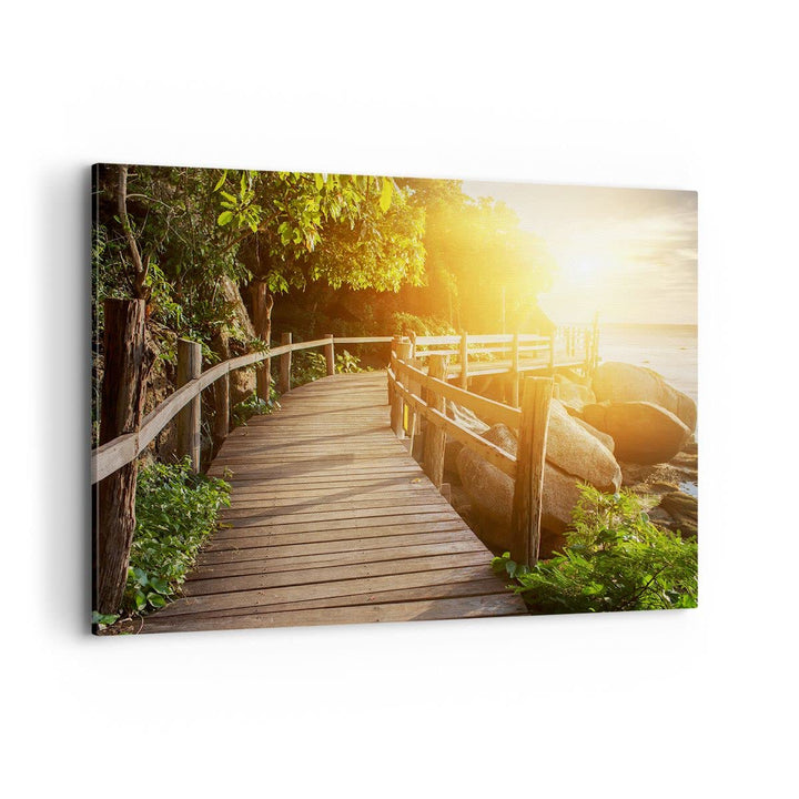Bilder auf Leinwand 100x70cm Leinwandbild mit Rahmen Brücke Meer Welle Gross Wanddeko Bild Schlafzim