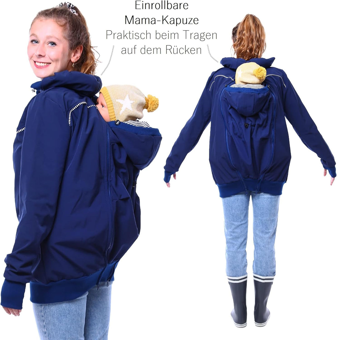 Viva la Mama 4in1 Tragejacke für Tragen auf dem Rücken oder der Brust, Softshell, Umstandsjacke + Kä