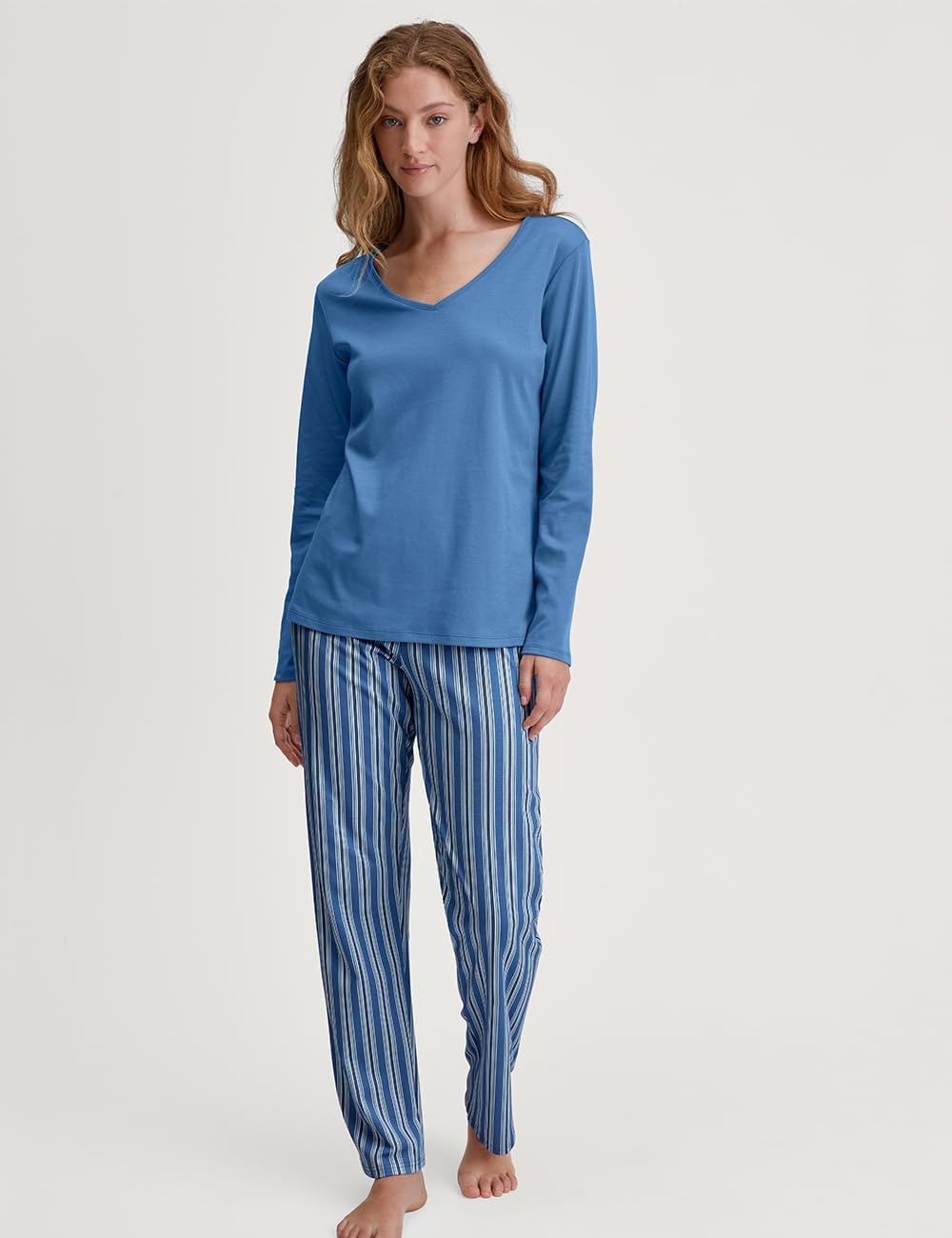 CALIDA Favourites Langarmshirt Damen, aus 100% Baumwolle, Dicker, wärmender Stoff 36-38 Riviera Blue