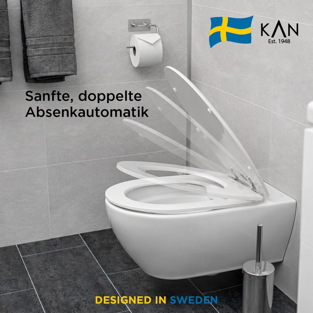 KAN Toilettendeckel mit Absenkautomatik - Lund - D Form Klobrille aus Holz mit Universeller Passform