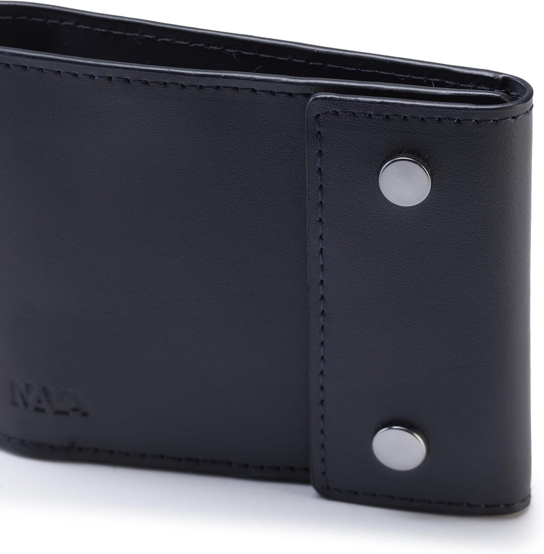 Nava Metric Geldbörse aus Leder mit Knöpfen 6 Kreditkarten Slots und RFID-Schutz, Blau
