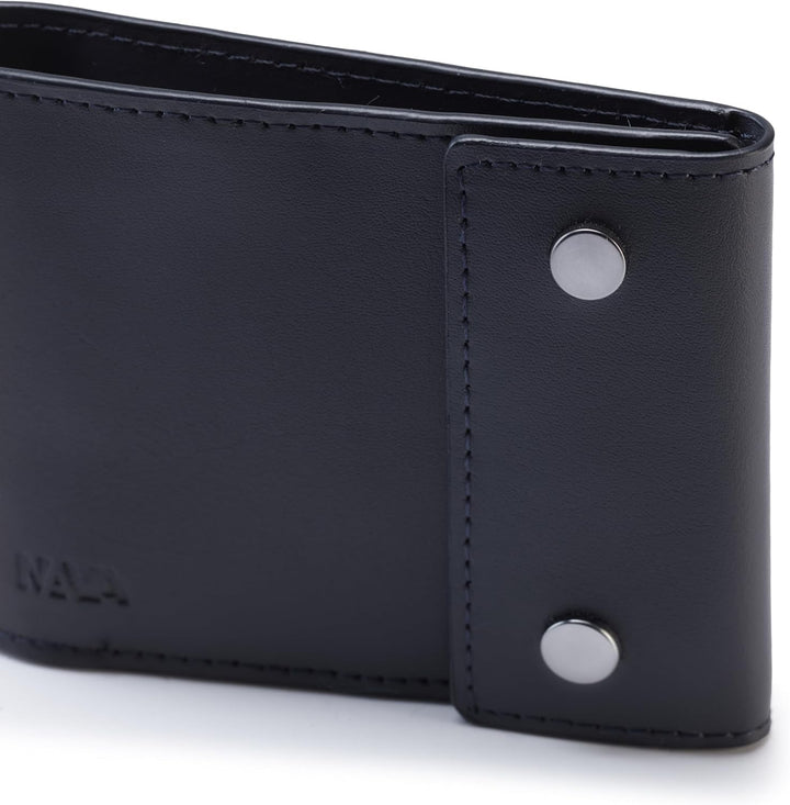 Nava Metric Geldbörse aus Leder mit Knöpfen 6 Kreditkarten Slots und RFID-Schutz, Blau