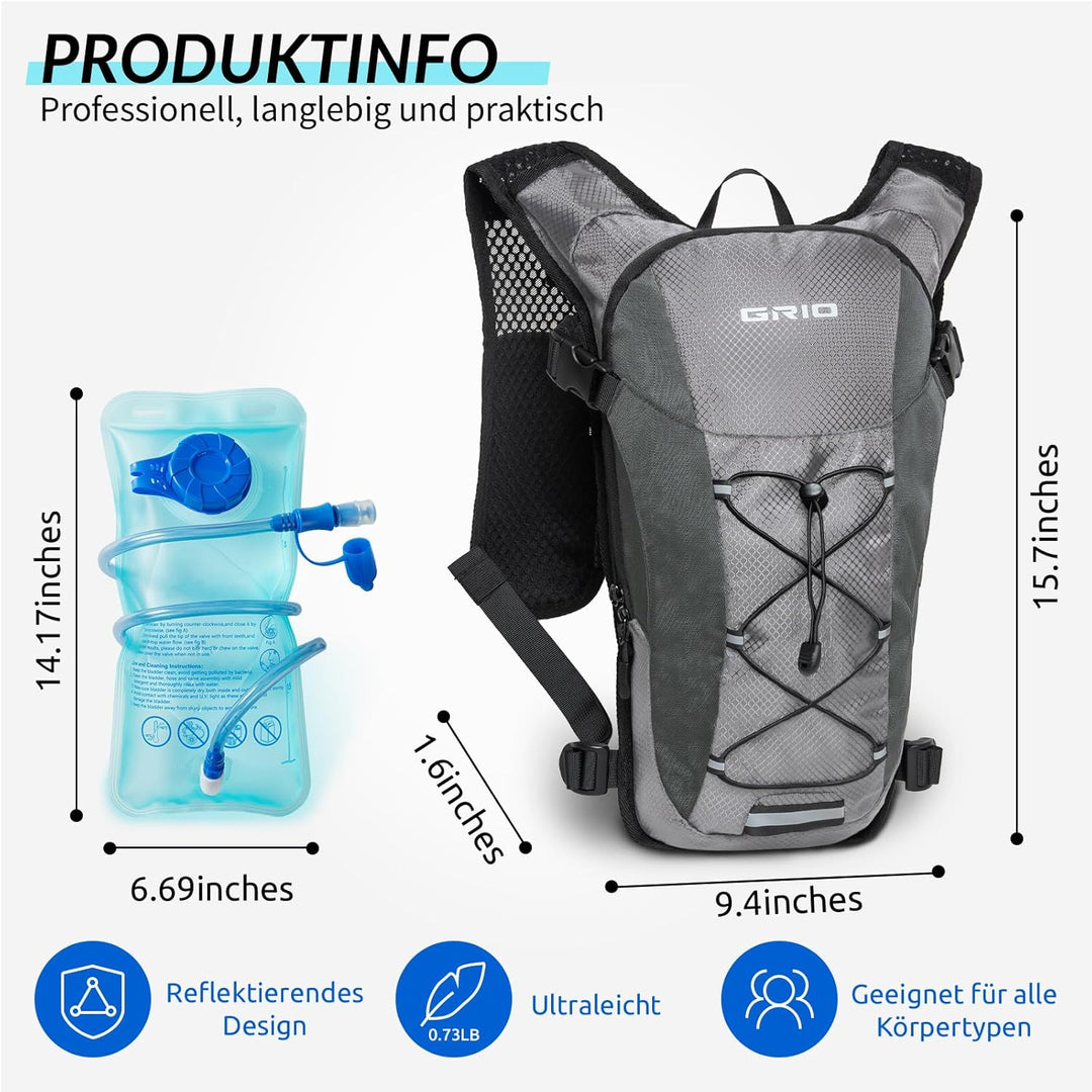 GRIO Laufweste Herren Damen,Trailrunning Rucksack,Ltrinkrucksack Laufen,Jogging Tasche,Es Ist Perfek