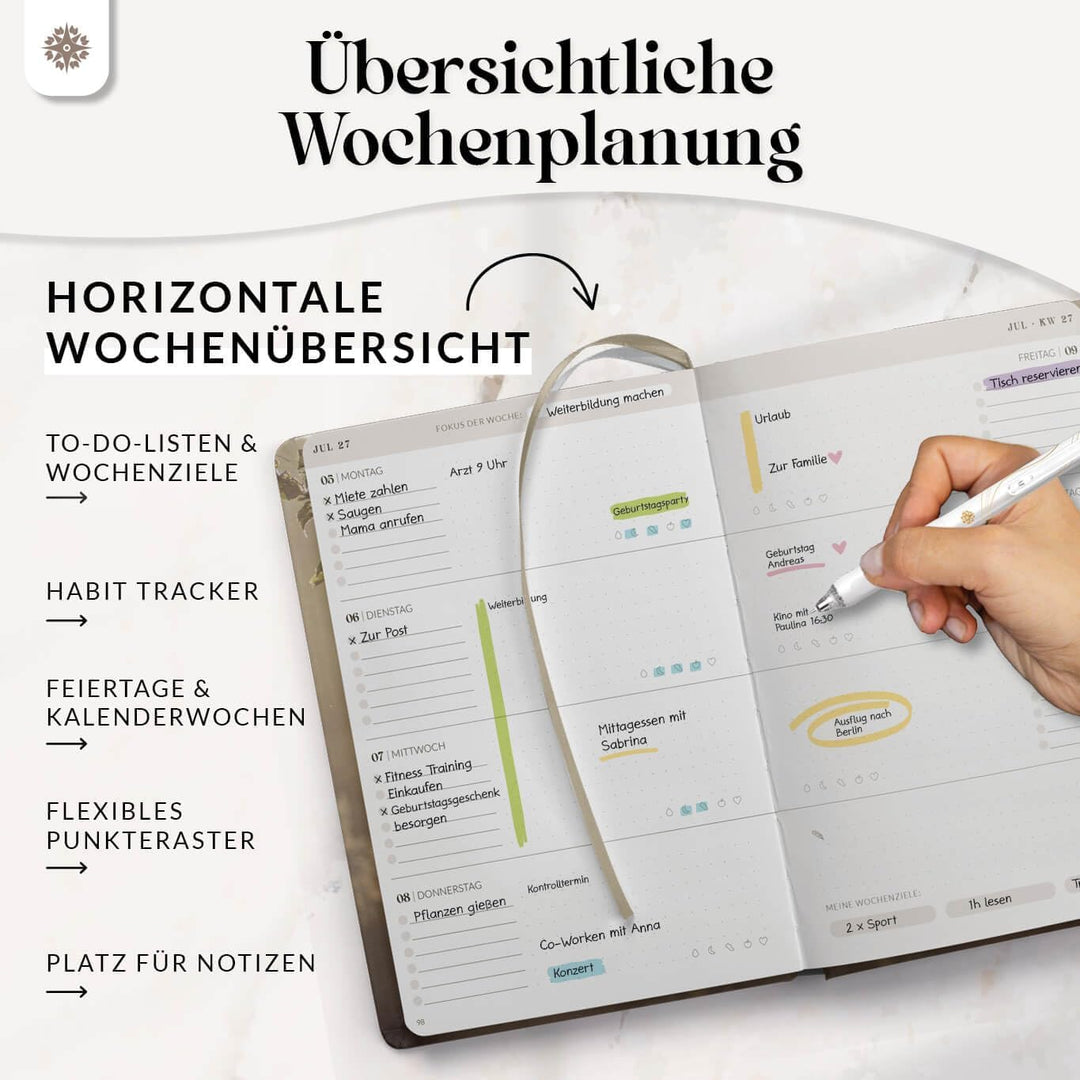 Lebenskompass® "LICHTUNG" Buchkalender 2027 A5 - Terminplaner Wochenplaner, Lichtung