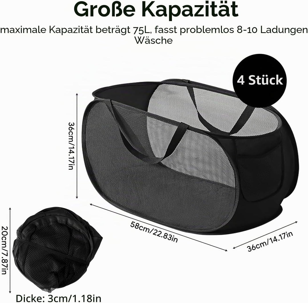 Wäschekörbe, faltbar, 36 x 36 x 58 cm, Pop-Up, Wäschekorb, faltbar, Pop-Up, aus Netzgewebe mit Griff