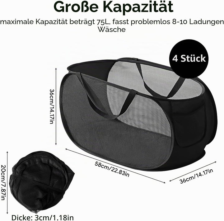 Wäschekörbe, faltbar, 36 x 36 x 58 cm, Pop-Up, Wäschekorb, faltbar, Pop-Up, aus Netzgewebe mit Griff