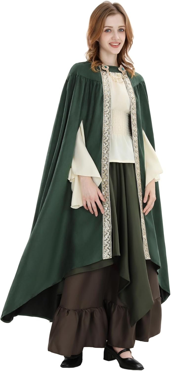 Fiamll Mittelalter Umhang Damen Kapuze Mantel mit Manschette Einfarbige Trenchcoat Renaissance Vampi