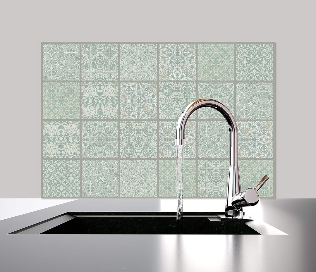 Queence | Küchen Spritzschutz „Fliesenmuster“ 60x40 cm| Küchenrückwand | Alu-DiBond | Fliesenschutz
