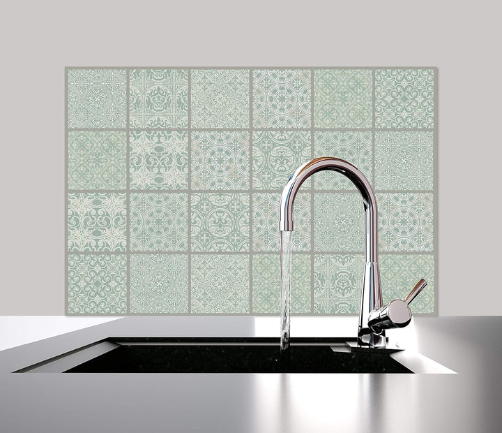 Queence | Küchen Spritzschutz „Fliesenmuster“ 60x40 cm| Küchenrückwand | Alu-DiBond | Fliesenschutz