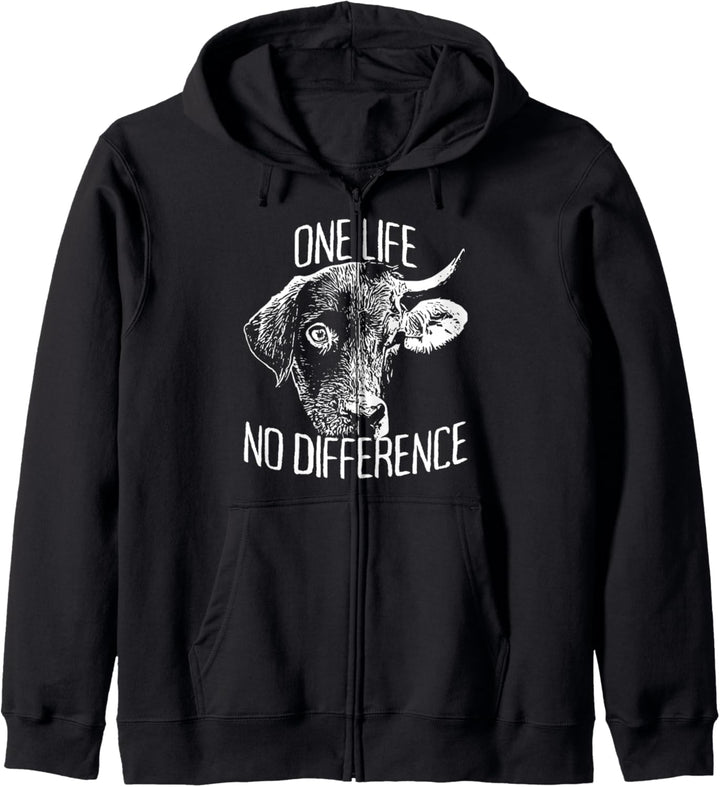 One Life No Difference Vegan Vegetarier Tierliebe Veganer Kapuzenjacke