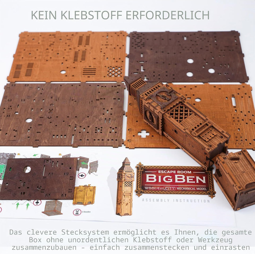 Holzpuzzle Box Big Ben - 3D Holzpuzzle für Erwachsene | Escape Room Challenge | Cluebox Style Holz T