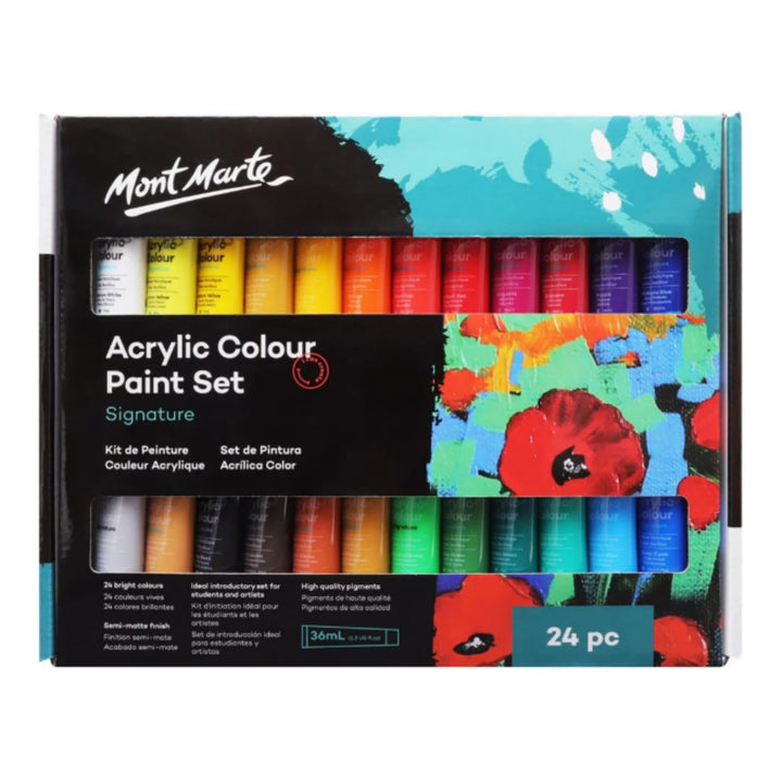 Mont Marte Acrylfarben Set Premium – 24 Stück, 36ml Tuben – Ideal für Acrylmalerei – Brillante Licht