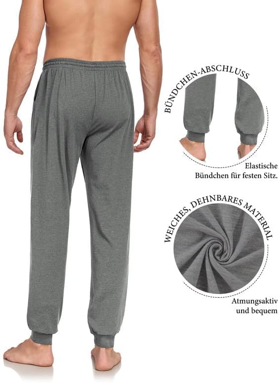 COLORFULLEAF Schlafanzughose Herren Lang Schlafhose mit Bündchen Pyjamahose für Männer Jogginghose 1