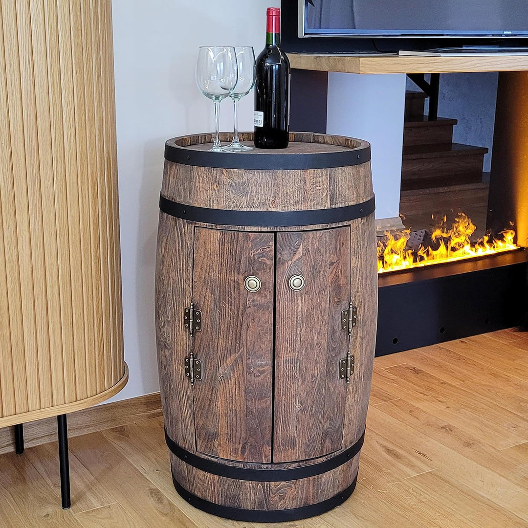 Fassbar mit Tür und Weinhalter RGB-LED-Beleuchtung - Weinregal. Hausbar Weinrack 80 cm. Rustikaler d