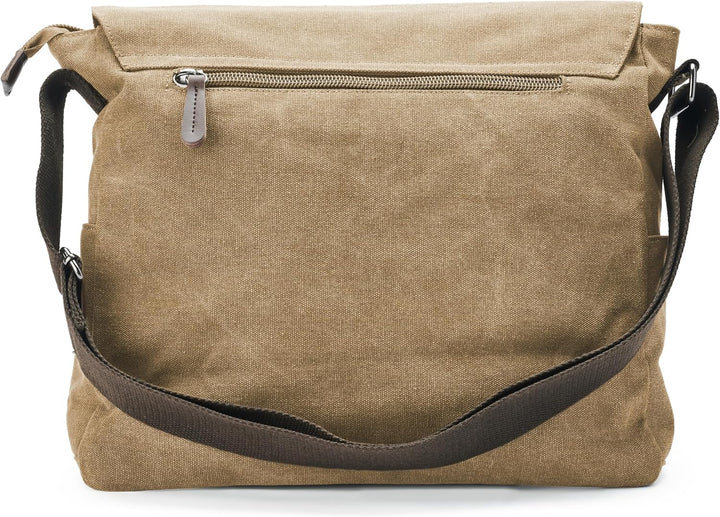 Trendhim Messenger Bag Herren | Canvas Umhängetasche mit Lederdetails &amp; Laptopfach | Schultertasche