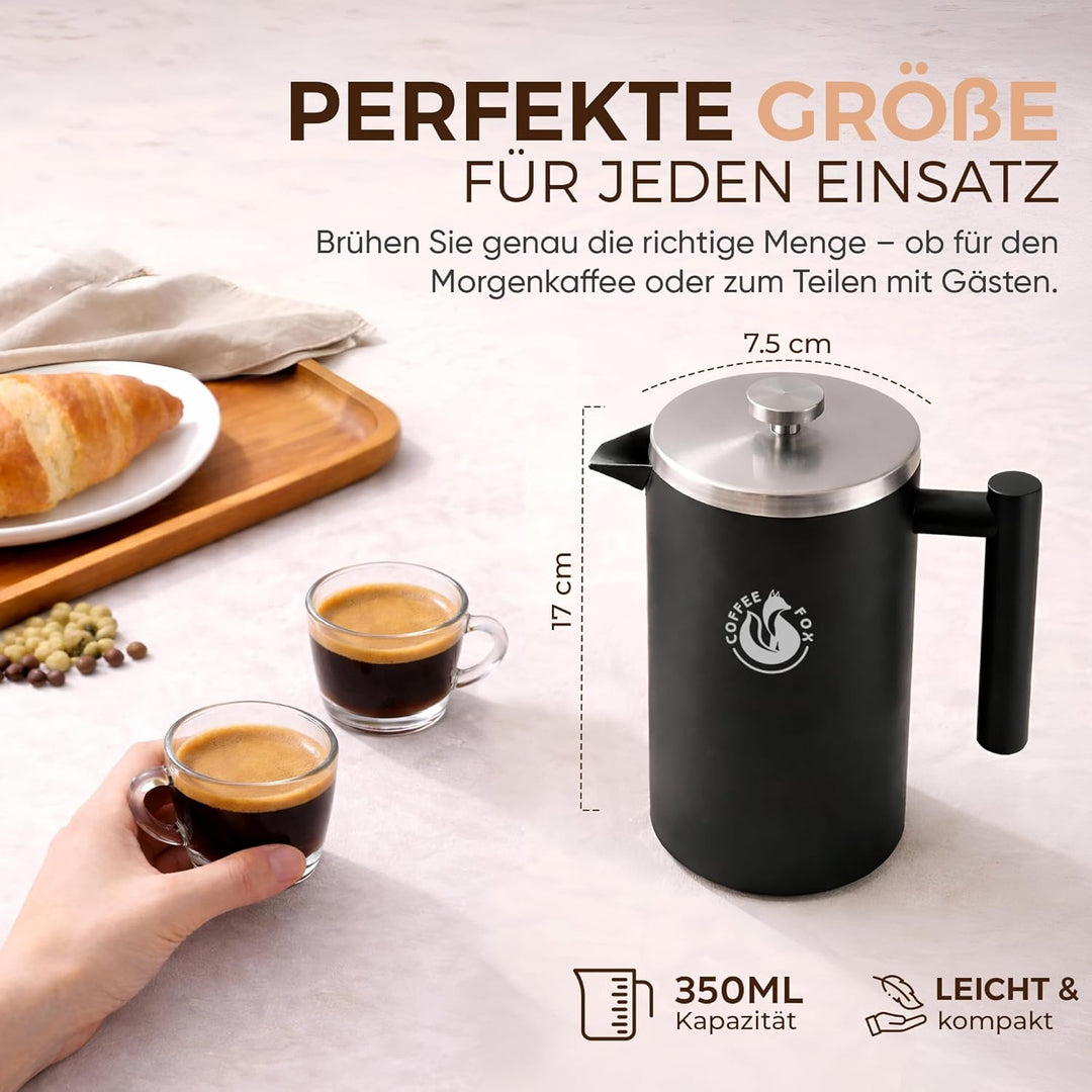 French Press Kaffeekanne aus doppelwandigem Edelstahl Schwarze Pressfilterkanne Französische Kaffeep