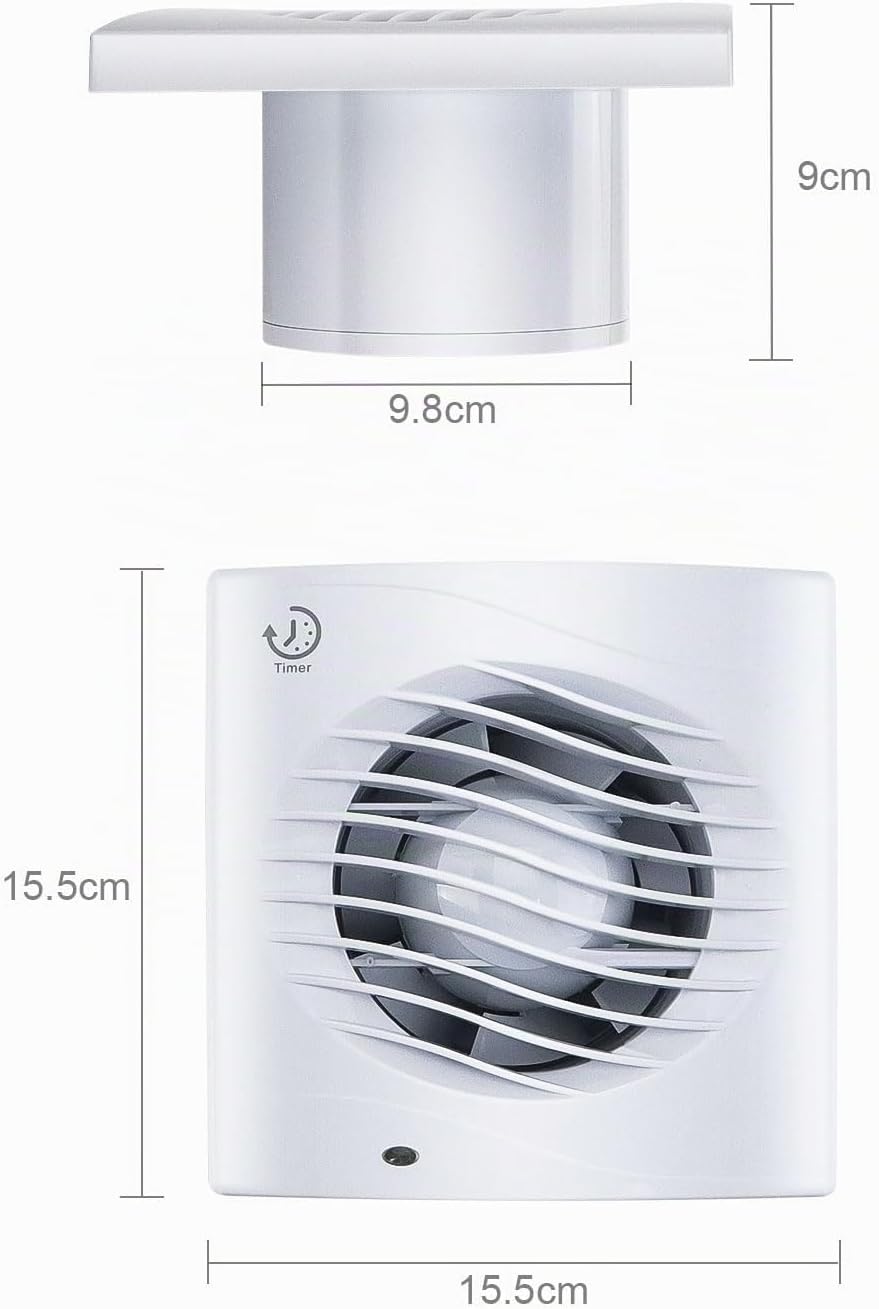 Anesty Badlüfter 100mm mit Nachlauf Timer, 12W 130m³/h Abluftventilator Leiser Badezimmer Lüfter mit
