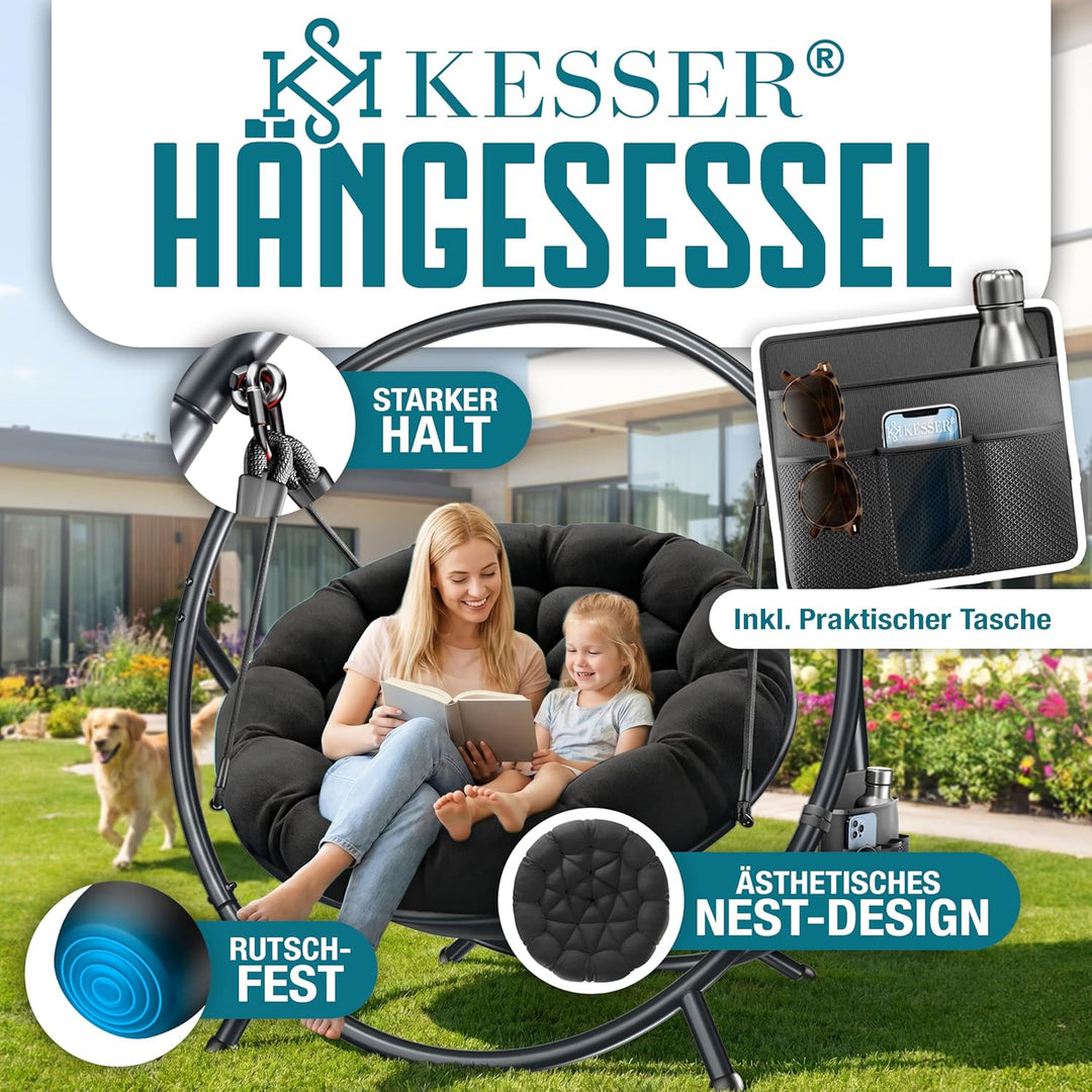 KESSER® Hängesessel mit Gestell Bali Hängeschaukel Hängestuhl bis 150kg für Indoor und Outdoor + Kis