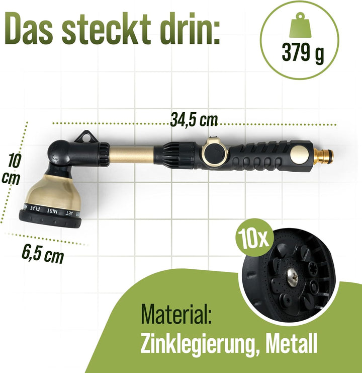rainfactory Giessstab für Garten [10 Sprühmodi] Wasser-Brausestab, langer Aluminium Comfort-Stab | G