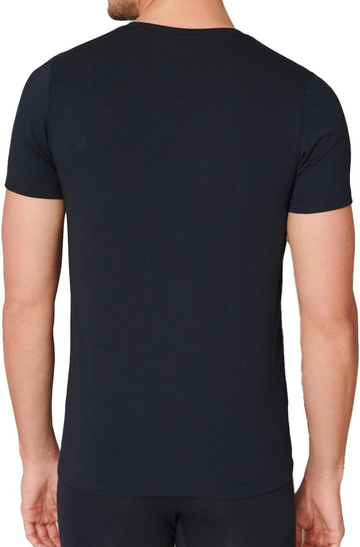 Schiesser Herren Shirt Kurzarm 1/2 Unterhemd Long Life Soft V-Neck - 149043 M Blauschwarz, M Blausch